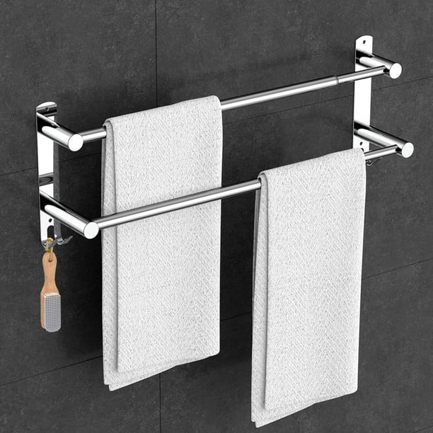 Toallero de baño, barra de toalla estirable de 17-31 pulgadas para baño, cocina, soporte para toallas de mano, colgador de paños de cocina, acero inoxidable SUS304 (dos barras)