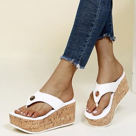 

Cathalem Rose Flip Flops for Women with Bow Slippers Outdoor Fashion Breathable Leisure Shoes Heel Flip Flops for Women Wide White 9.5