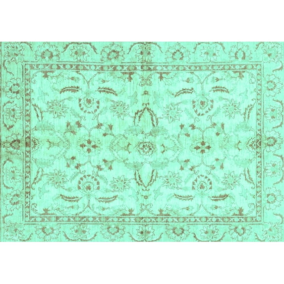 Ahgly Company Indoor Rectangle Oriental Turquoise Blue Modern Area Rugs, 5' x 7'