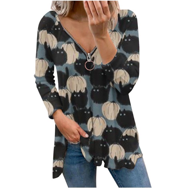 Tops Para Mujer, Camisas de Manga Larga, Moda de Otoño, Blusa de Cosplay Con Cuello en V, Jersey Informal de Otoño Con Cremallera Odeerbi ODB148420