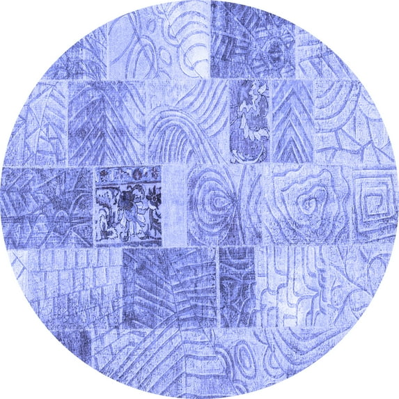 Ahgly Company Machine Washable Indoor Round Patchwork Blue Transitional Area Rugs, 5' Round