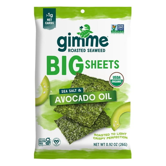 gimMe Premium Roasted Seaweed, Big Sheets, Avocado Oil, 0.92 oz (26 g)