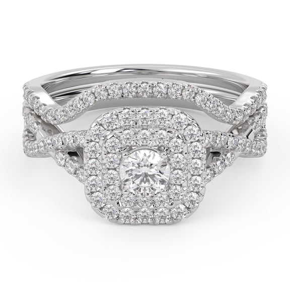 AFFY Twisted Infinity Double Halo Bridal Set Ring for Women, IGI Certified 0.90 Carat (ctw) Round Cut Lab Grown Diamond Engagement Wedding Ring In 14K Solid White Gold F-G, VS-SI Quality -4