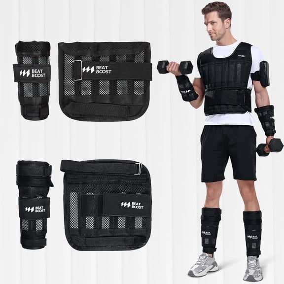 BeatBoost Ankle Wrist Weights 20lb Adjustable Leg Arm Weights for Men Walking Pilates Exercise Workout Gym Aerobics
