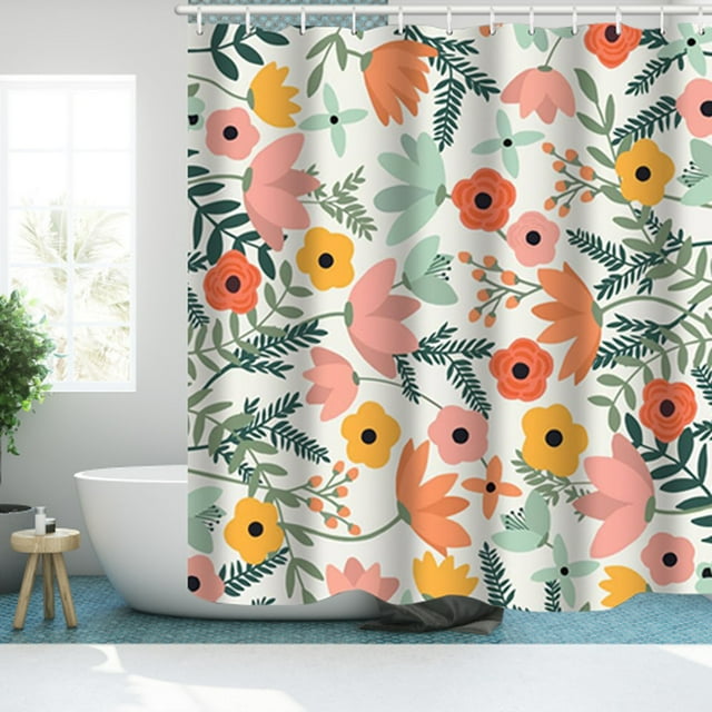 Hbdhejl Rideau de Douche Abstrait Plante Fleur Couleur Rideau de Douche Rideau de Séparation de Salle de Bain Imperméable Tissu Polyester Rideau de Porte