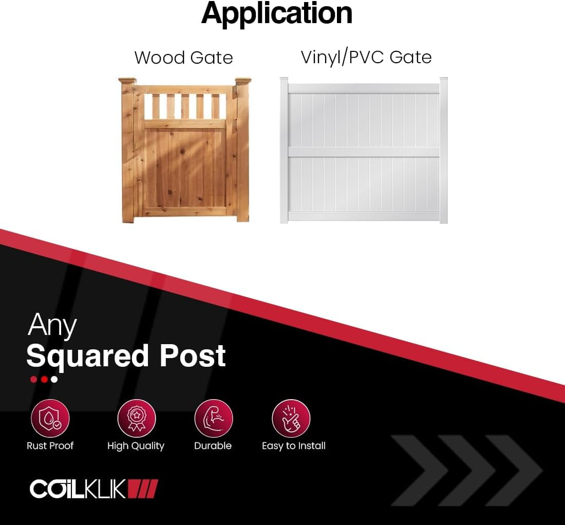 Safetech Hardware CoilKlik Self-Closing Gate Hinges | Self-Aligning Heavy Duty Spring Hinges | Adjustable Tension | Pool Safety Hinge | Square Post, Vinyl/PVC, & Wood | Swing Close 185lb -Black