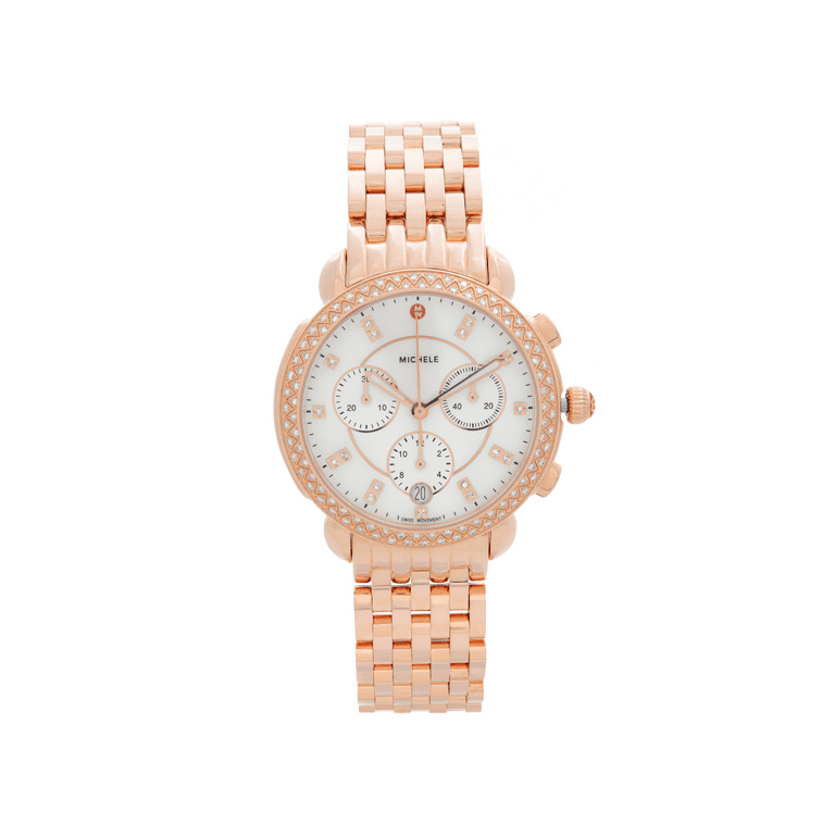 Michele Sidney Rose Gold Tone Diamond Bezel Women's Quartz Watch