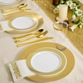 thumbnail image 5 of FOCUSLINE 140 Piece Gold Dinnerware Set for 20 Guests, Including Plastic Plates with Gold Grid Rim, Silverware, Cups and Napkins, Fancy Plastic Plates Disposable Set for Weddings Parties, 5 of 6