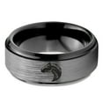 thumbnail image 2 of Tungsten Horse Bronco Equestrian Band Ring 8mm Men Women Comfort Fit Black Step Bevel Edge Brushed Gray Polished, 2 of 4