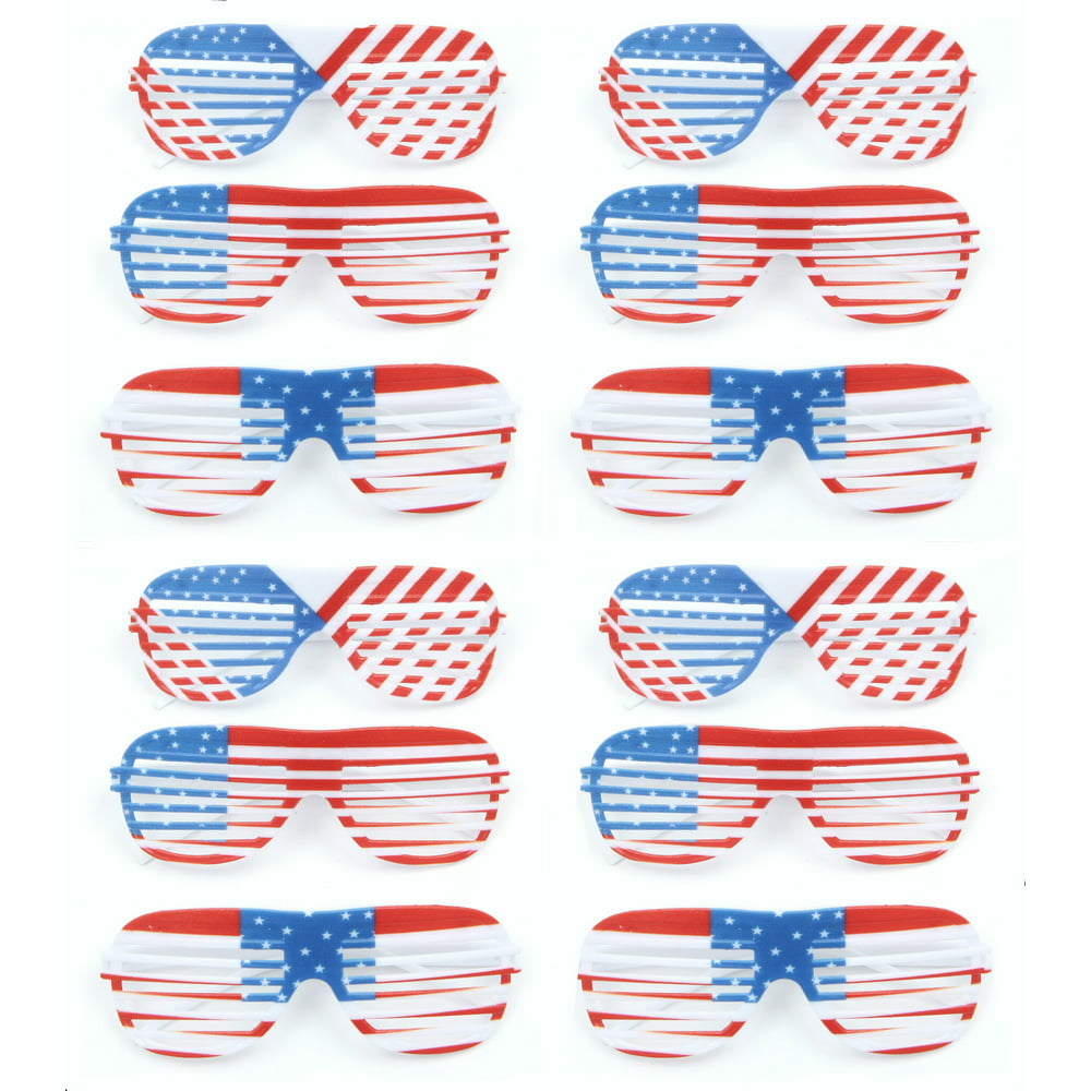 American Flag Shutter Shades Glasses Light Up Led Flashing Patriotic Party Supplies Red White