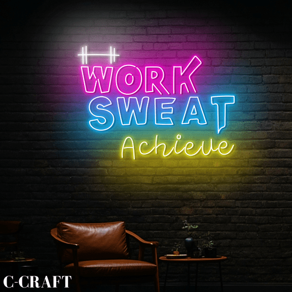 C-CRAFT Work Sweat Achieve Neon Led Light for Fitness Home Gym Wall Art Decor