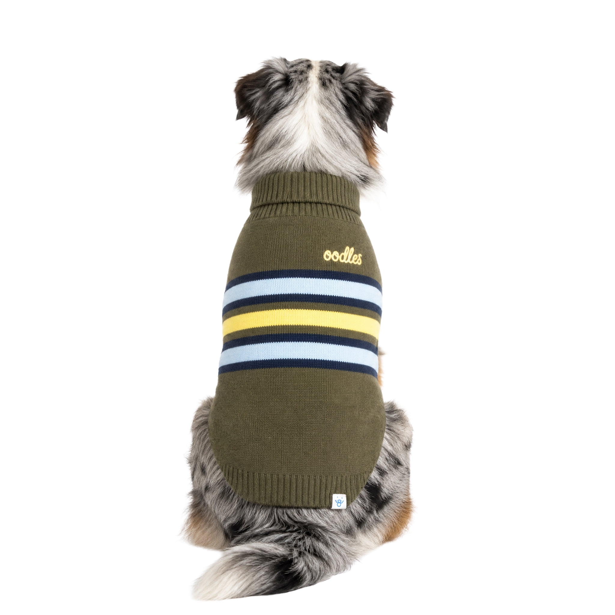 Oodles Striped Fall Turtle Neck Dog Sweater, Green Large