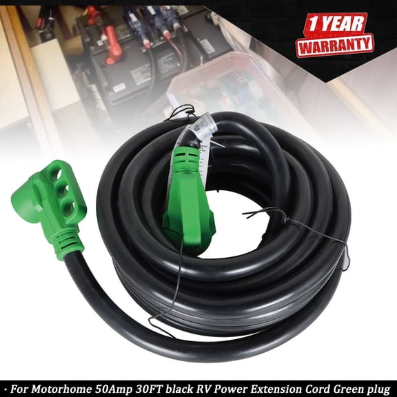 50Amp 30FT black RV Power Extension Cord Green plug With LED Light For Motorhome