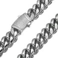 thumbnail image 3 of 6-14mm Hip Hop Stainless Steel Miami Cuban Link Chain Necklace Full Zircon Clasp, 3 of 5