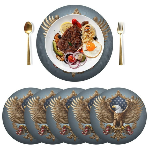 American Flag Eagle Black Round Placemats Plate Mats 15 Inch Non-Slip Heat Resistant Washable PVC Set Indoor for Kitchen Dining Table 1PC