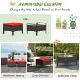 thumbnail image 5 of BLACK JAGUAR Outdoor PE Wicker Ottoman Set of 2 Patio Rattan Footrest Seat with Soft Cushions & Curved Acacia Wood Handles Red, 5 of 9