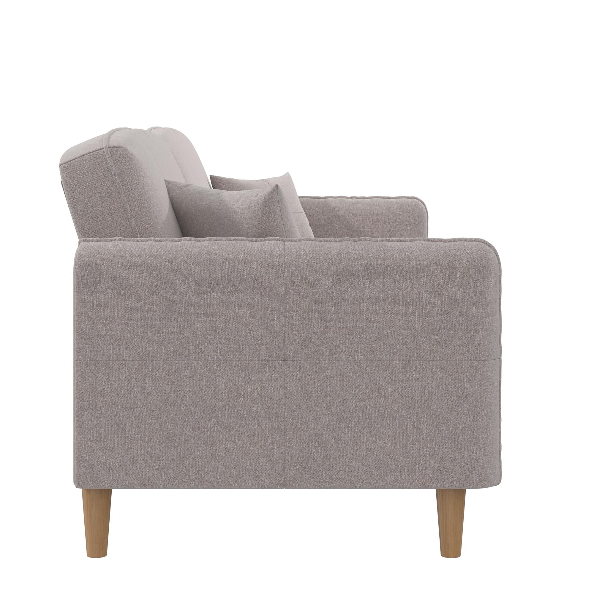 Mainstays Claremonte 78" Tufted 3 Seater Sofa Couch with Throw Cushions, Light Gray Linen