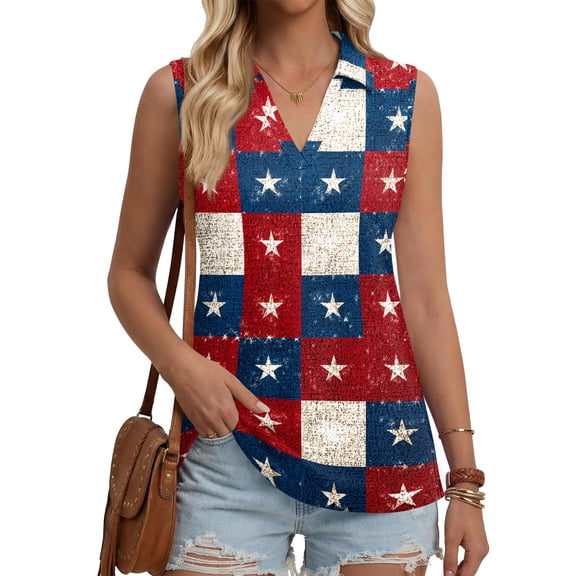 4Th Of July Outfits for Women 250th Anniversary USA T-Shirt Womens Sleeveless Shirts Printed Golf Polo Shirts
