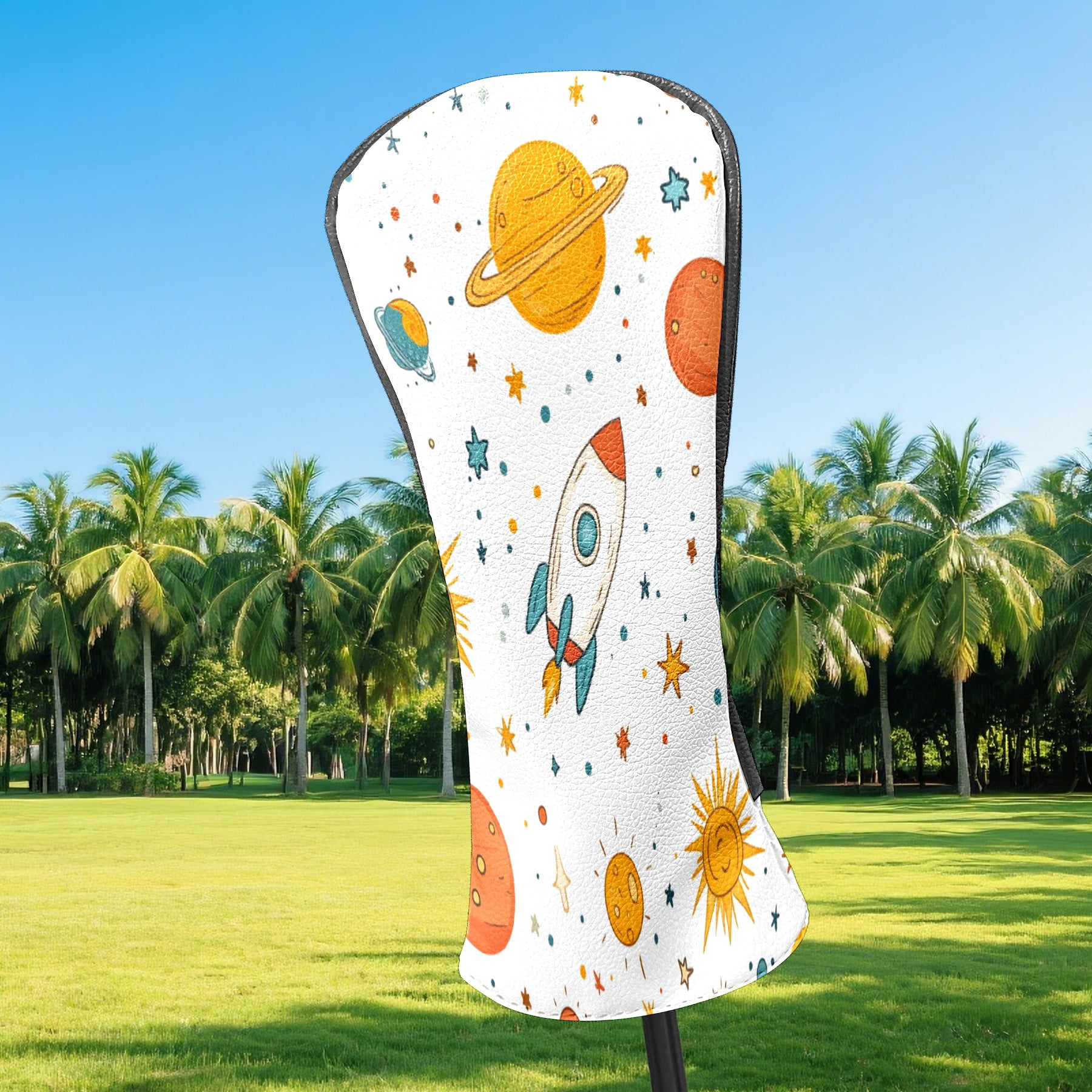 Golf Club Covers PU Leather Waterproof Head Covers for Fairway Woods Hybrids Spaceship Sun