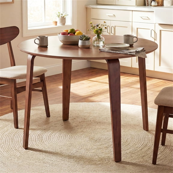 37.5" Round Dining Table for 4 People Walnut Finish with Solid Rubber Wood Legs Classic Kitchen Dining Table for Dining Room Breakfast Nook