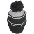 thumbnail image 3 of Best Winter Hats Quality Striped Beanie With Solid Cuff & Matching Pom - Black/Gray, 3 of 3