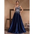 thumbnail image 3 of Lucyinlove elegante vestido de noche de satén con cuello en V para mujer, vestido de cóctel de corte en A con flecos y lentejuelas de lujo con espalda en V para fiesta de graduación y boda, 3 of 5