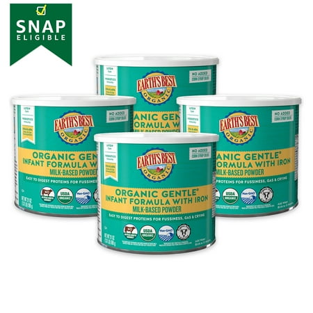 Earth's Best Gentle Organic Powder Baby Formula with Iron, 21 oz Canister (4 Pack)
