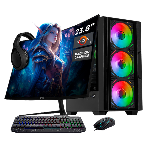 Xtreme PC Gaming AMD Radeon Vega Renoir Ryzen 7 5700G 16GB SSD 500GB Monitor Curvo 23.8 WIFI Black
