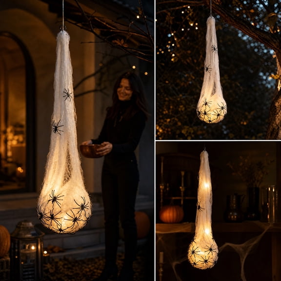 Halloween Decoration Clearance Under $15.00! Halloween Hanging Spidered Nests Decoration With LED Lights Suitable For Indoor And Outdoor Halloween Party Decorations Such As Patios Lawns And Trees