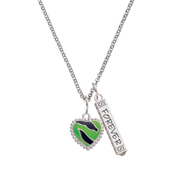 Delight Jewelry Silvertone Lime Green Zebra Print Heart Silvertone Forever Bar Charm Necklace, 23"