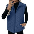 thumbnail image 4 of Moxiu Women's Quilted Vest Stand Collar Lightweight Zip Padded Gilet Sleeveless Puffer Down Vests Winter Warm with Zipper Pockets Blue,XXL, 4 of 9