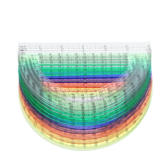 SOPOTUTU 12pcs Plastic Protractors Clear Protractors Assorted Color for Angle Measurement Office Supplies