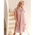 thumbnail image 4 of Oudiya Women Satin Nightgown Pleated Loose Sleepwear Elastic Neckline Short Sleeve Sleep Dresses, S-4XL, 4 of 6