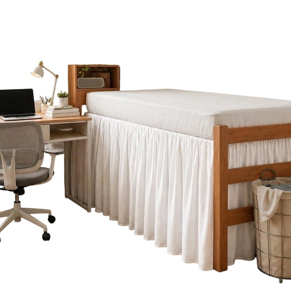 AUQ White Bed Skirt Xl 36 Inch Drop White, Elastic Easy Fit Dust Ruffle Bedskirt with Split Corners, 100% Microfiber Extra Long Dorm Bedding, College Bed Skirt