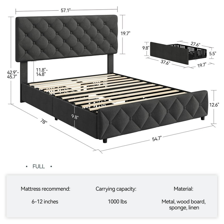 ぽんさま　専用 YUSAZENS Full Size Bed Frame with Adjustable Headboard and 4