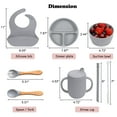 thumbnail image 7 of 6pcs Baby Feeding Set, Silicone Baby Plates Feeding Supplies Included Suction Bowl and Divided Toddler Plate, Baby Spoon, Fork, Bib, Sippy Cup with Straw and Lid, Food Grade BPA Free, Gray, 7 of 7