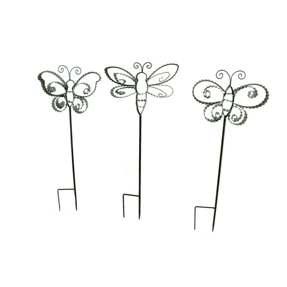 Zeckos Corrugated Metal Ribbon Butterfly Garden Stakes Set of 3