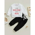 thumbnail image 2 of Bagilaanoe 2Pcs Toddler Baby Girl Long Pants Set Letters Print Long Sleeve Sweatshirt Pullover Tops + Sweatpants 6M 12M 18M 24M 3T 4T Kids Casual Sweatsuits, 2 of 9