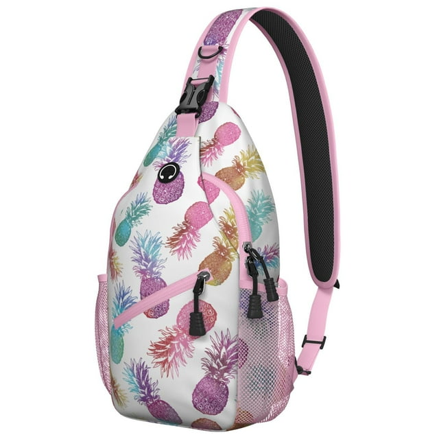 Exotic Pineapple Print Lightweight Sling Backpack for Travel and Daily Commute, Multi-Layered Storage Crossbody Bag with Tropical Fruit Design for Fashion-Forward Users