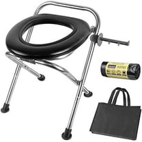 Upgraded Heavy Duty Stainless Steel Portable Toilet for Camping, Sturdy 350LBS Camp Toilet Portable, Portable Camping Toilet with Soft Seat/Toilet Bags, Black Folding Toilet for Hiking, Travel