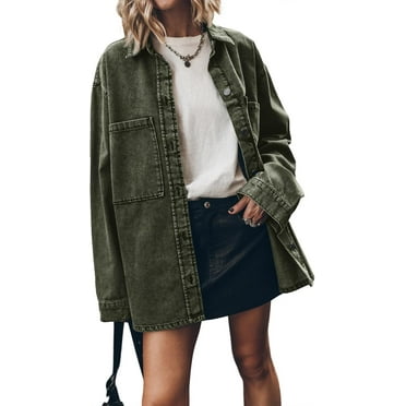 Women's oversized denim jacket, casual button denim jacket, boyfriend's fashionable long sleeved denim jacket jacket