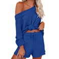 thumbnail image 2 of Casual Pajama Set Womens 2 Piece Outfits Off Shoulder Knit Tops and Shorts Suits, 2 of 3