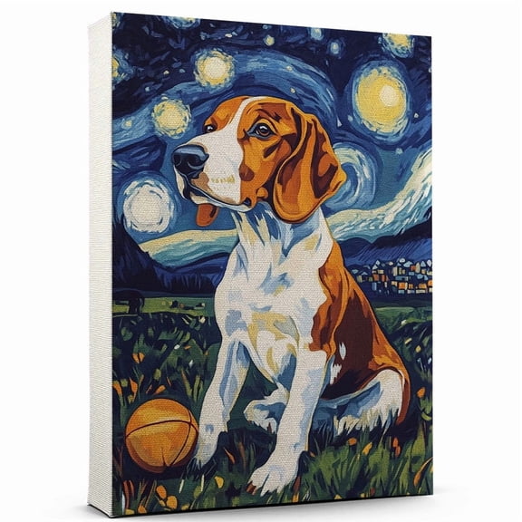 Treeing Walker Coonhound Cute Dog American Football Stretched Canvas Size 8x12 – Retro Treeing Walker Coonhound Dog Batter in Action With American Football for Themed Living Room