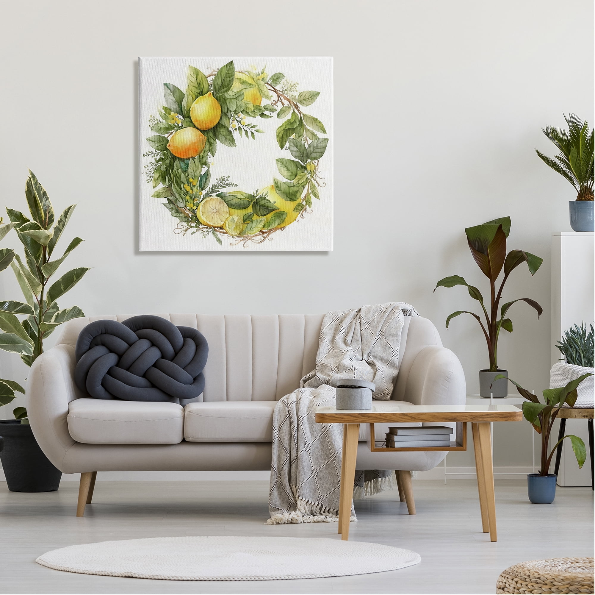 Stupell Citrus Lemons Greenery Wreath Botanical & Floral Painting Gallery Wrapped Canvas Print Wall Art