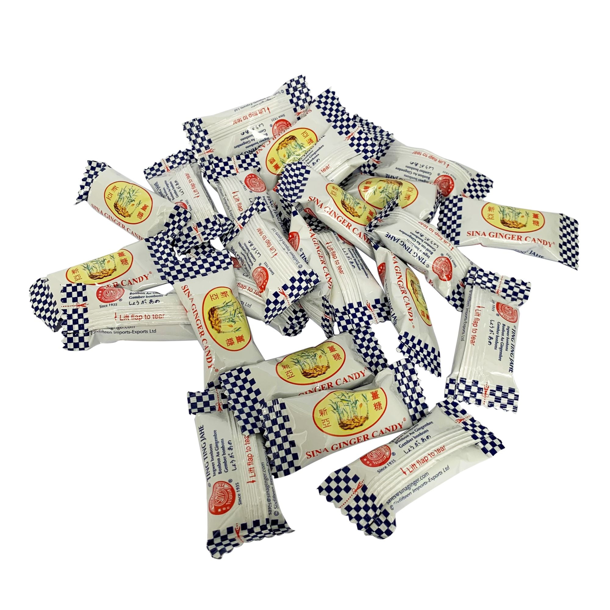 10 Bags of SINA Ginger Candy, the Original Ting Ting Jahe since 1935, 4.4 oz Per Bag, Total of 44 oz (2.75 lbs)