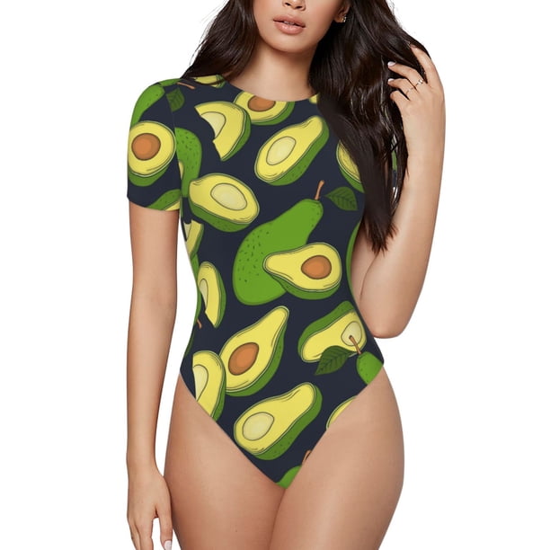 Fotbe Fresh Avocado Body de Mujer con Cuello Redondo y Mangas Cortas, Sin Mangas Ajustado, Suave, Cómodo y Básico-X-Large