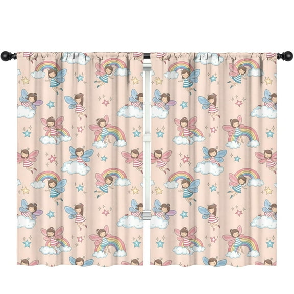 Blackout Kids Curtains,Light Pink Fairy Pattern Childrens Insulated Curtains Set Of 2,Bedroom Essentials,Toddler Room Decor 52"x84"