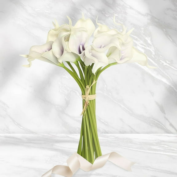 Efavormart 20 Pack 14" Tall Artificial Calla Lily Flowers Real Touch Single Stem Calla Lilies - White/Purple