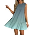 thumbnail image 2 of Danhjin Dresses for Women Casual Summer Print Sleeve Less Round Neck Dress Casual Loose Fits Pleated Detail Comfortable Flowy Mini Beach Vacation Dress With Pockets, 2 of 5