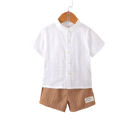 

Mikrdoo Infant Baby Boys Outfits Solid Color Tops Elastic Stripe Shorts 2Pcs Clothes Set For Summer White 18-24 Months